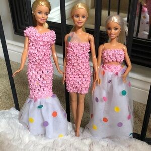 Barbie Dolls in Pink and White Dresses